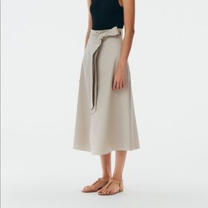 Tibi eco poplin wrap skirt in light stone.